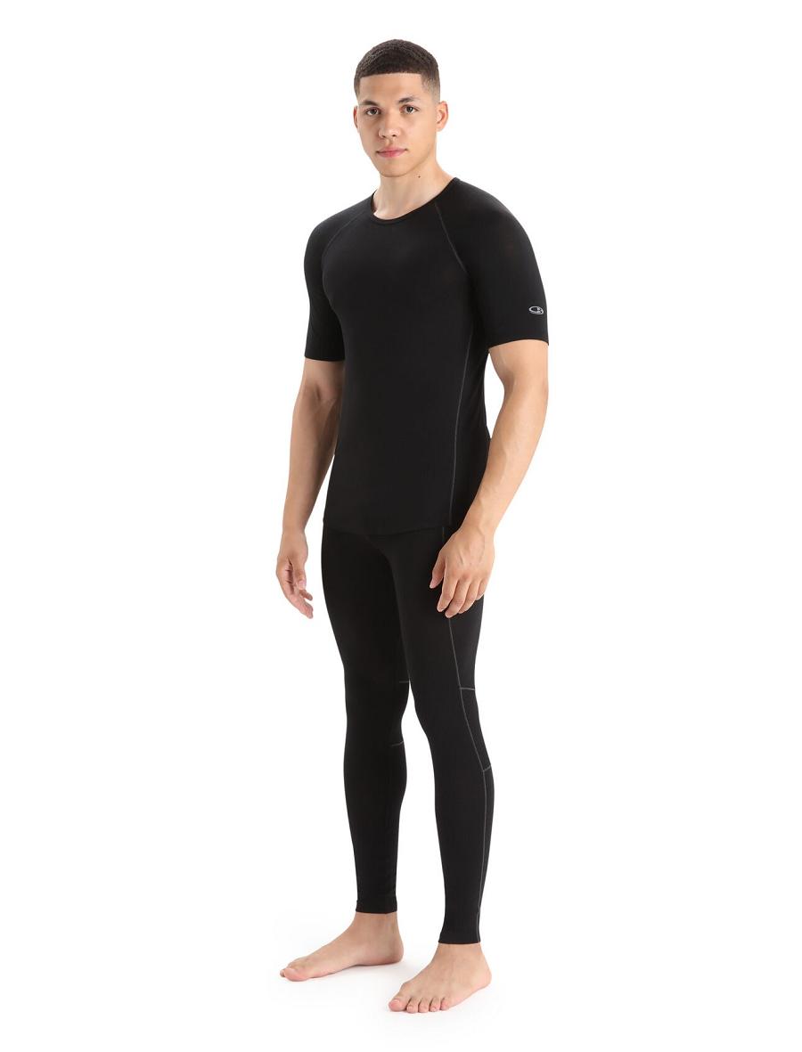 Black Men's Icebreaker BodyfitZone™ Merino 150 Zone Short Sleeve Crewe Thermal Top Base Layers | USA 1334ILHS